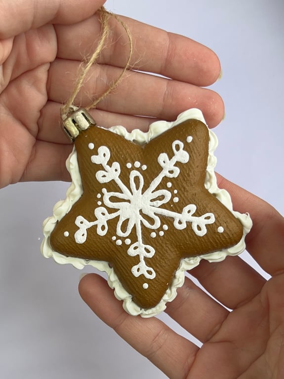 Christmas Tree Decorations Gingerbread Style Hand Painted Star - READY TO SHIP