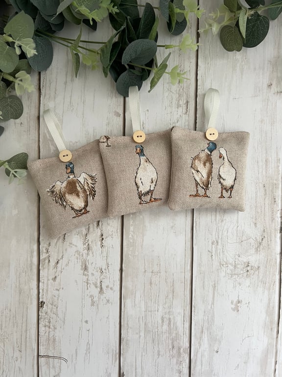 Lavender Sachets: Set of 3 in Duck Cotton Rich Linen Fabric, Sleep