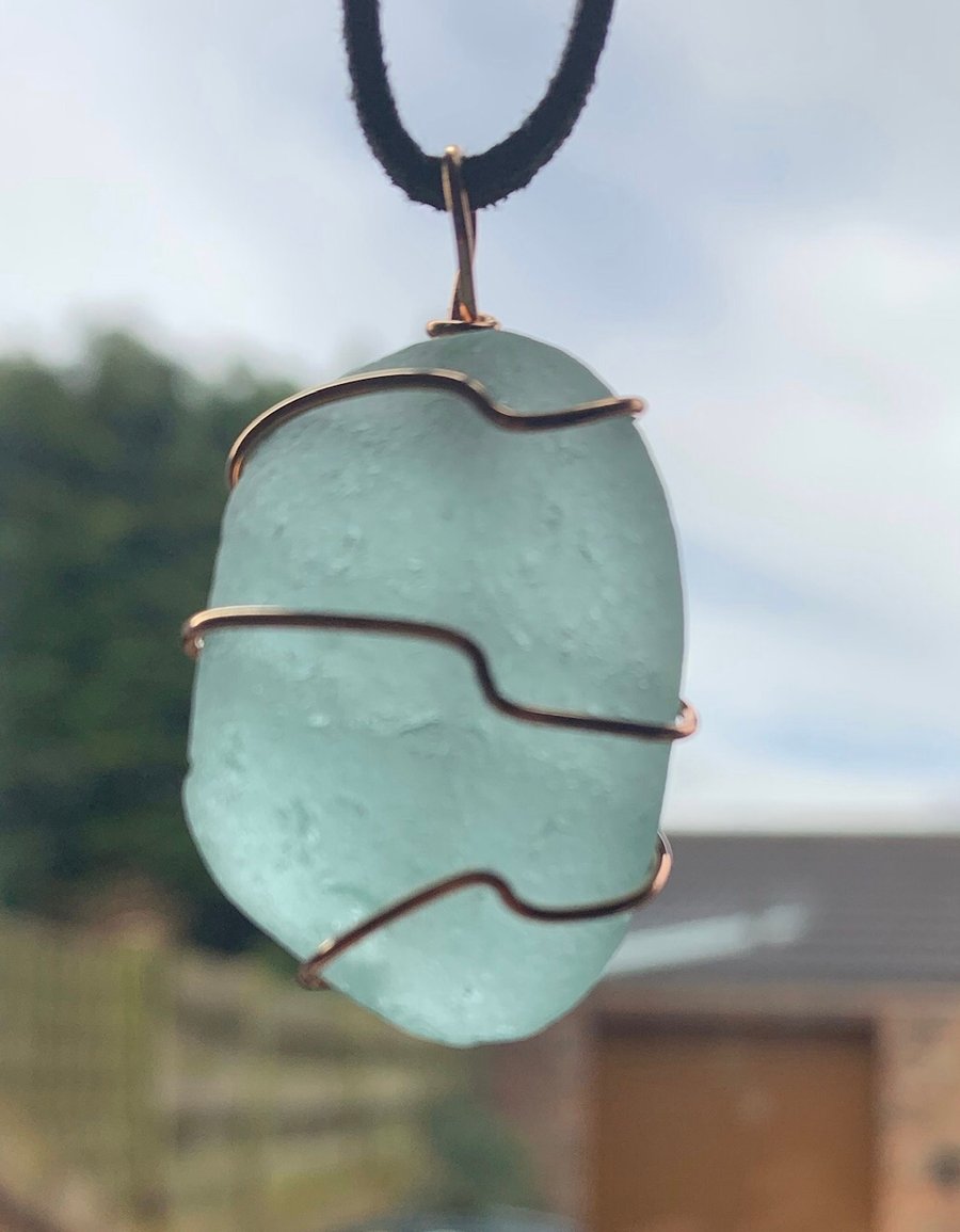 Blue-green seaglass pendant