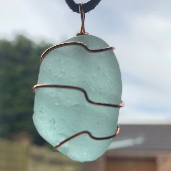 Blue-green seaglass pendant