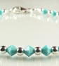 Turquoise Preciosa Czech glass beaded bracelet, lobster clasp, sterling silver