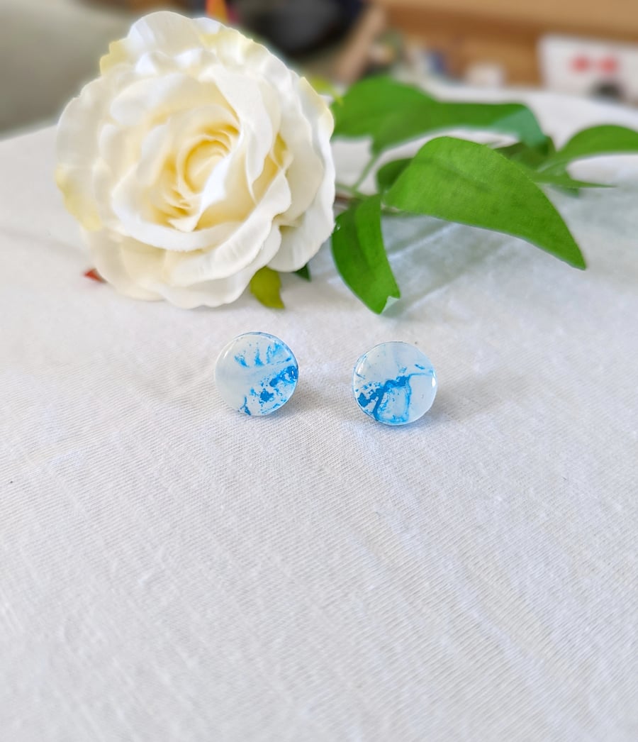 Blue Paint Marble Studs 