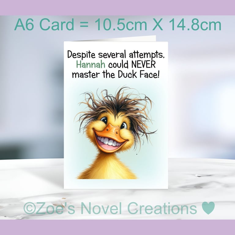 Duck Face Birthday Greetings Card, personalised A6 10.5cm x 14.8cm