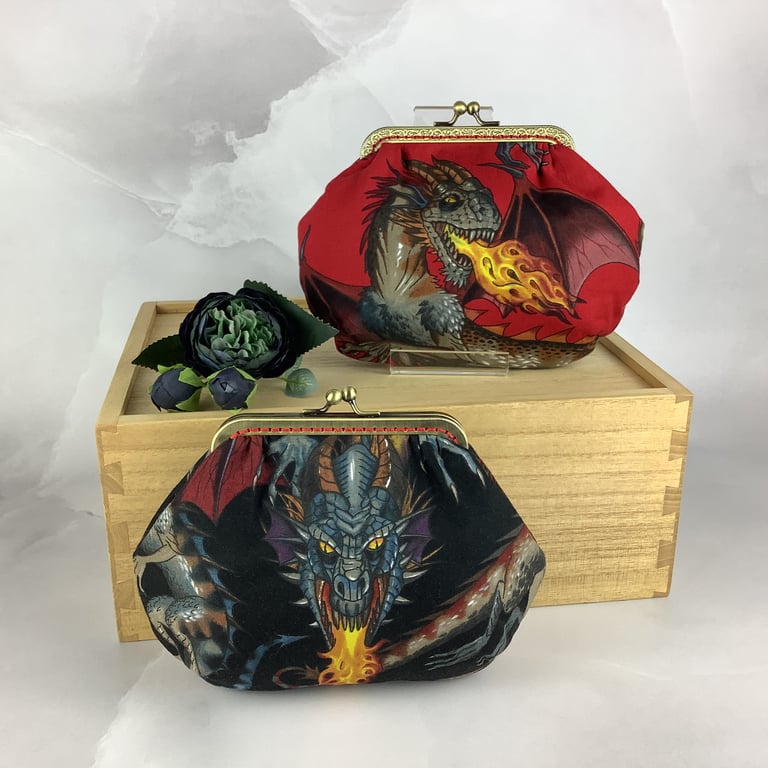 Dragons small clutch bag, Makeup bag, Optional chain, 2 colour options, Handmade