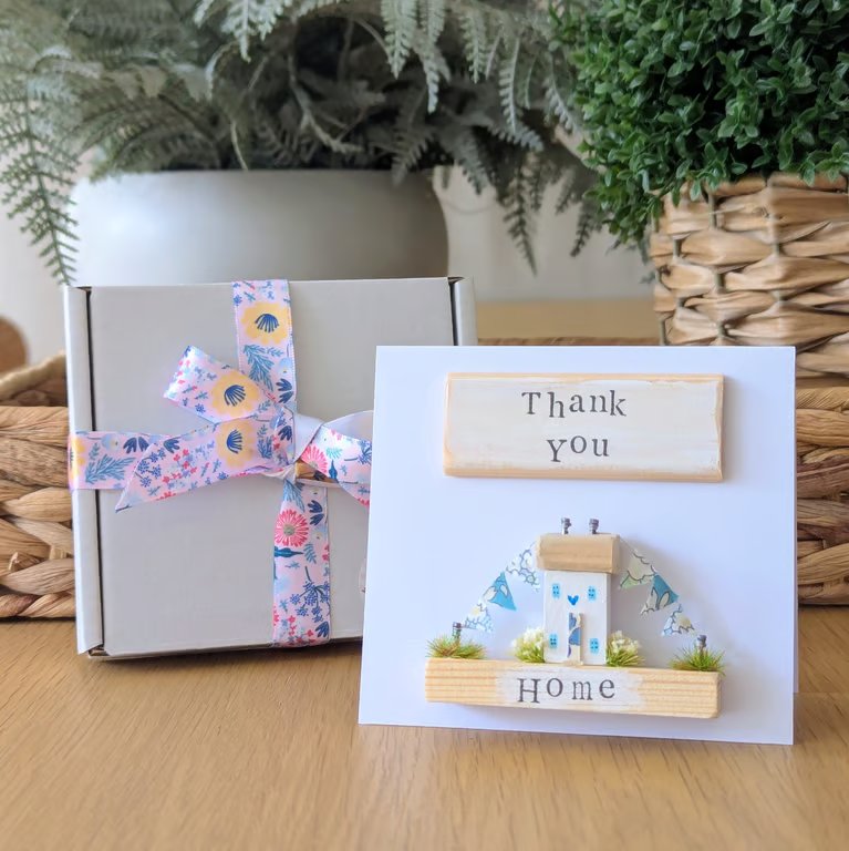 Thank You Card With Removable Wooden Cottage Gift