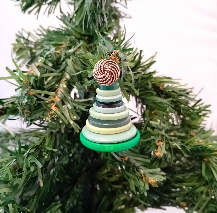 Green Button Christmas Tree Decoration - Gold Button Topper