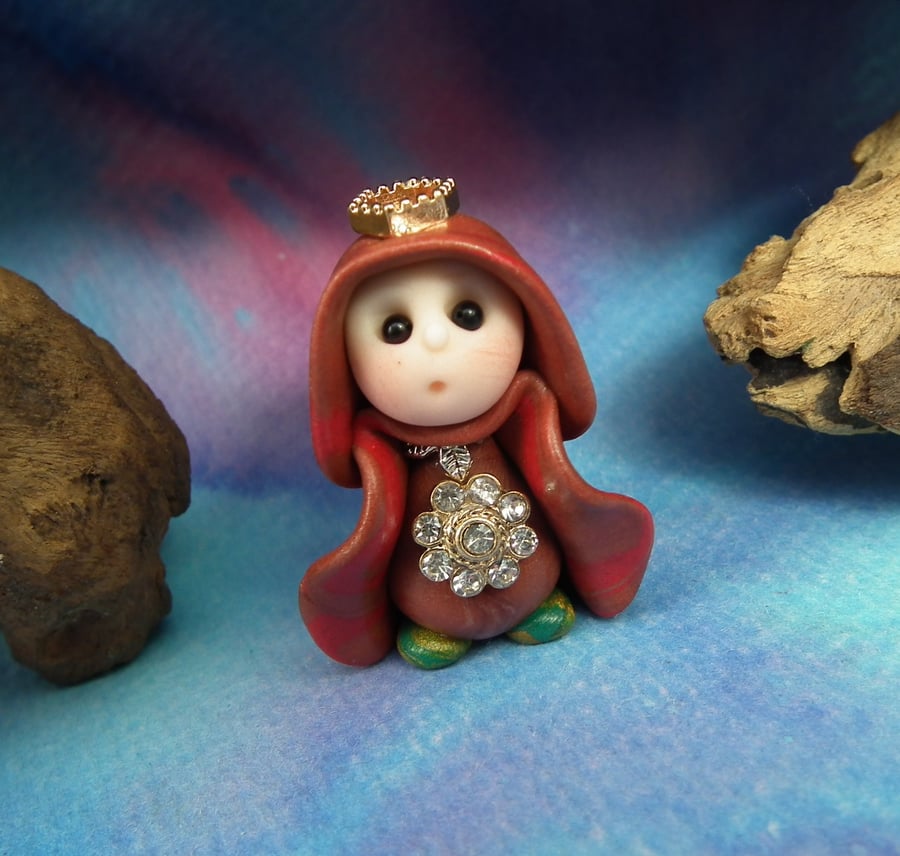Princess 'Henn' Tiny Royal Gnome with Crown Jewels OOAK Sculpt by Ann Galvin