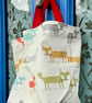 Small woodland tote bag - colourful foxes with red webbing handles - Image 4