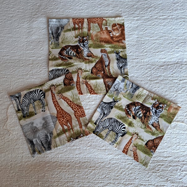 African Animal drawstring gift bags,  pack of three