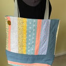 Peach and Blue Stripe Tote Bag