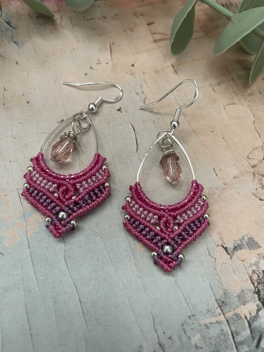 Pretty Boho dangle micro macrame earrings , gift for teenage girl, hippie vibe