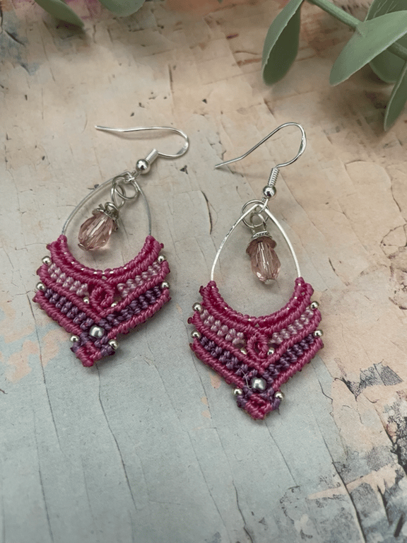 Pretty Boho dangle micro macrame earrings , gift for teenage girl, hippie vibe