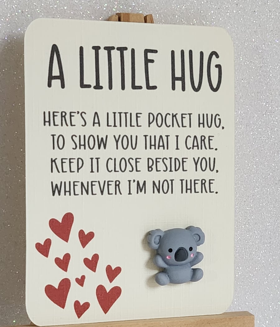 3d Koala Bear Pocket Hug On Backing Card Grey Koala Bear A Hug For You