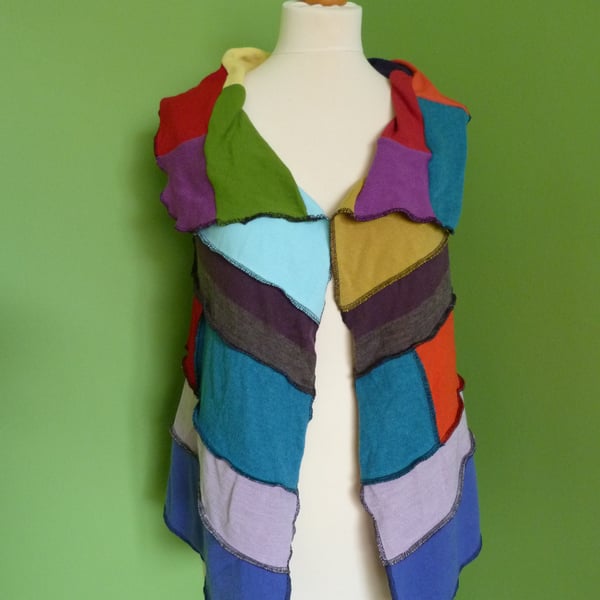 Waistcoat from Patchwork Up-cycled Jumpers. Small to Medium. Multicoloured