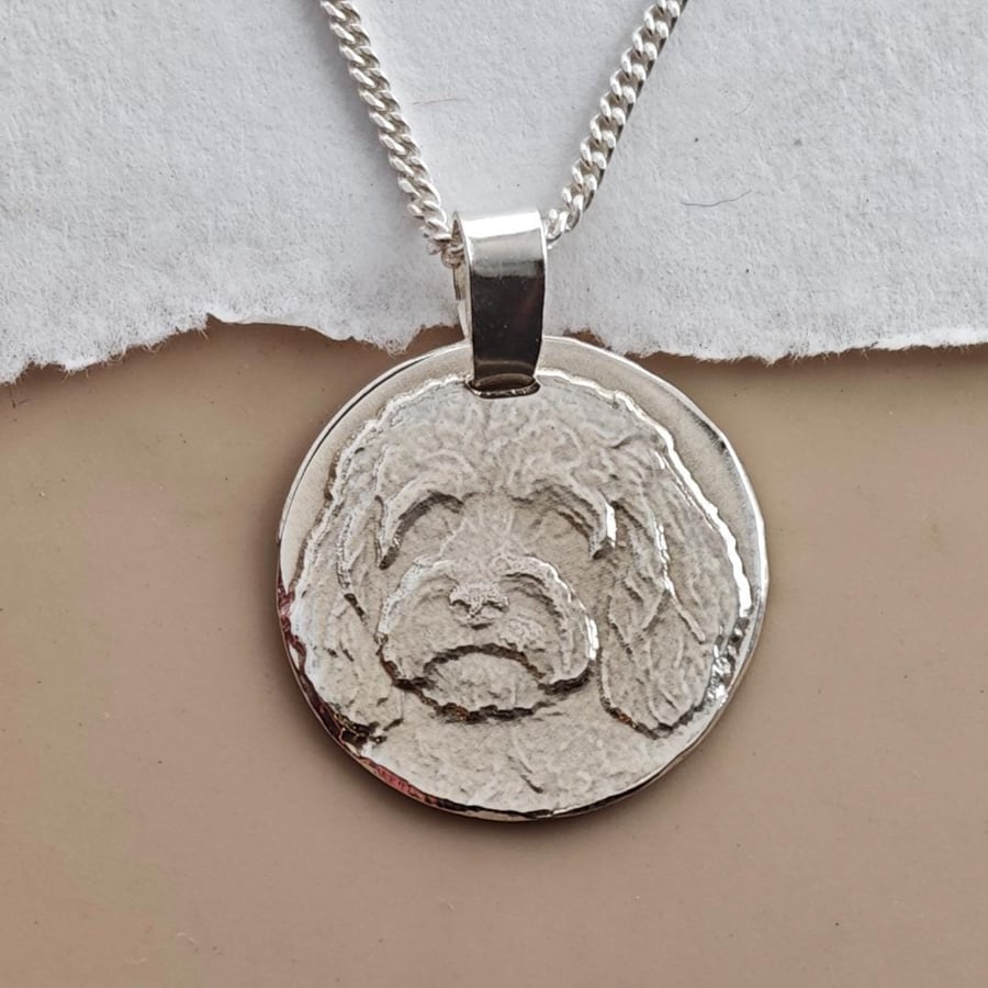 Cavapoo Coin Pendant Necklace Recycled Sterling Silver