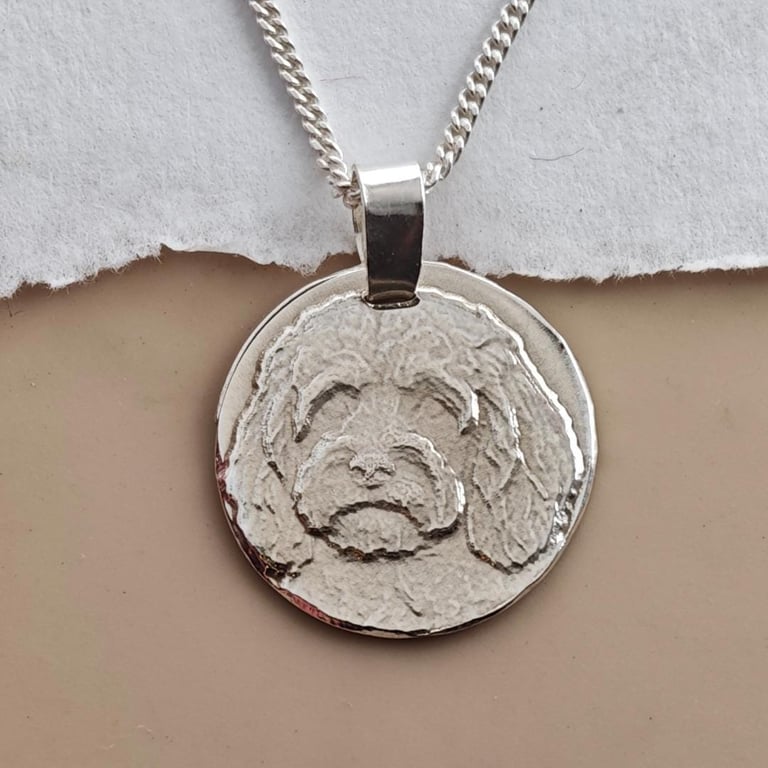 Cavapoo Coin Pendant Necklace Recycled Sterling Silver