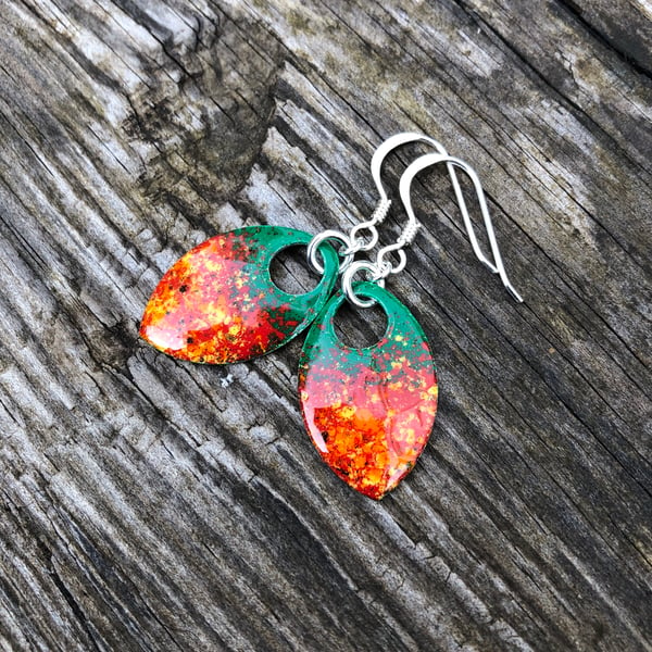 ‘Wild Flowers’ enamel scale earrings. Sterling silver. 