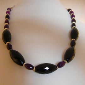 Black and Purple Agate Gemstone Necklace