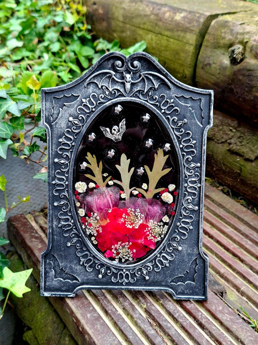 Gothic Alternative Bat Spooky Photo Frame Botanical Floral Resin Glitter Emo
