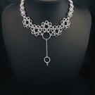 Chainmail Collar O-Ring Necklace: Stainless Steel Floral Lace Choker with Spike
