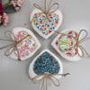 Pair hanging hearts Laura Ashley raspberry pink check gingham