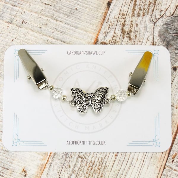 Sweater Clip - Butterfly Cardigan Clip Shawl Fastener - Faceted Crystals UK Made