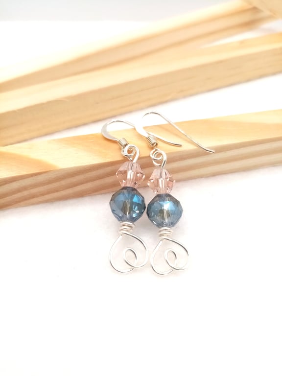Faceted Crystal Glass Earrings, Love Heart Design, Gifts for her, Free Postage  