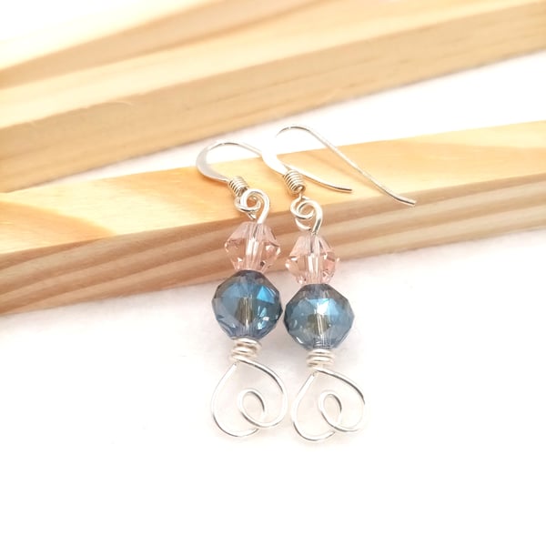 Faceted Crystal Glass Earrings with Love Heart Design 