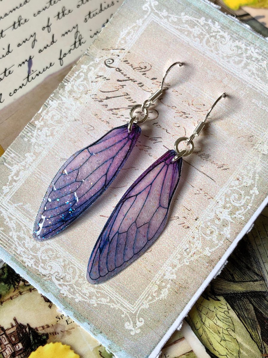 Purple Fairy Wing Sterling Silver Earrings