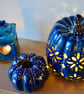 Blue & Gold Floral Pumpkin Lantern – Ceramic Autumn Decoration. - Image 7