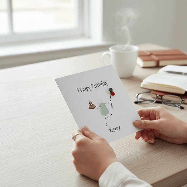 Personalised Birthday Card - Seaglass with balloons