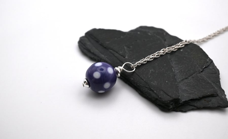purple glass polka dot pendant necklace