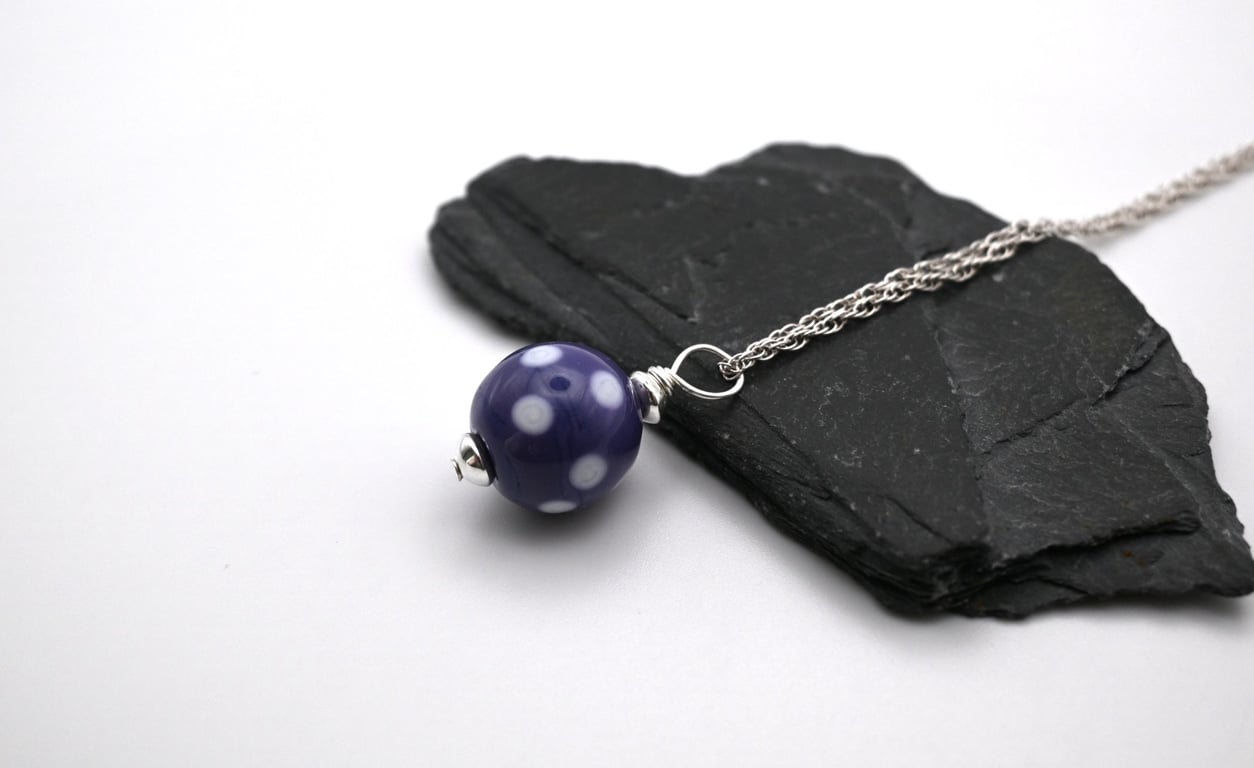 purple glass polka dot pendant necklace