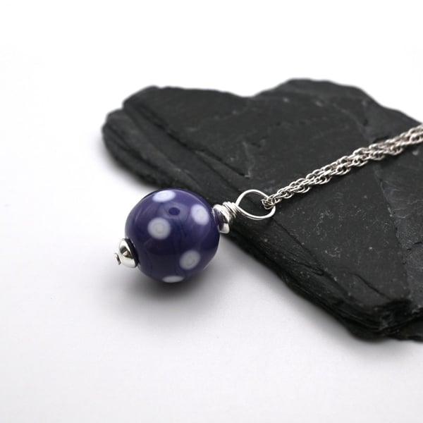purple glass polka dot pendant necklace