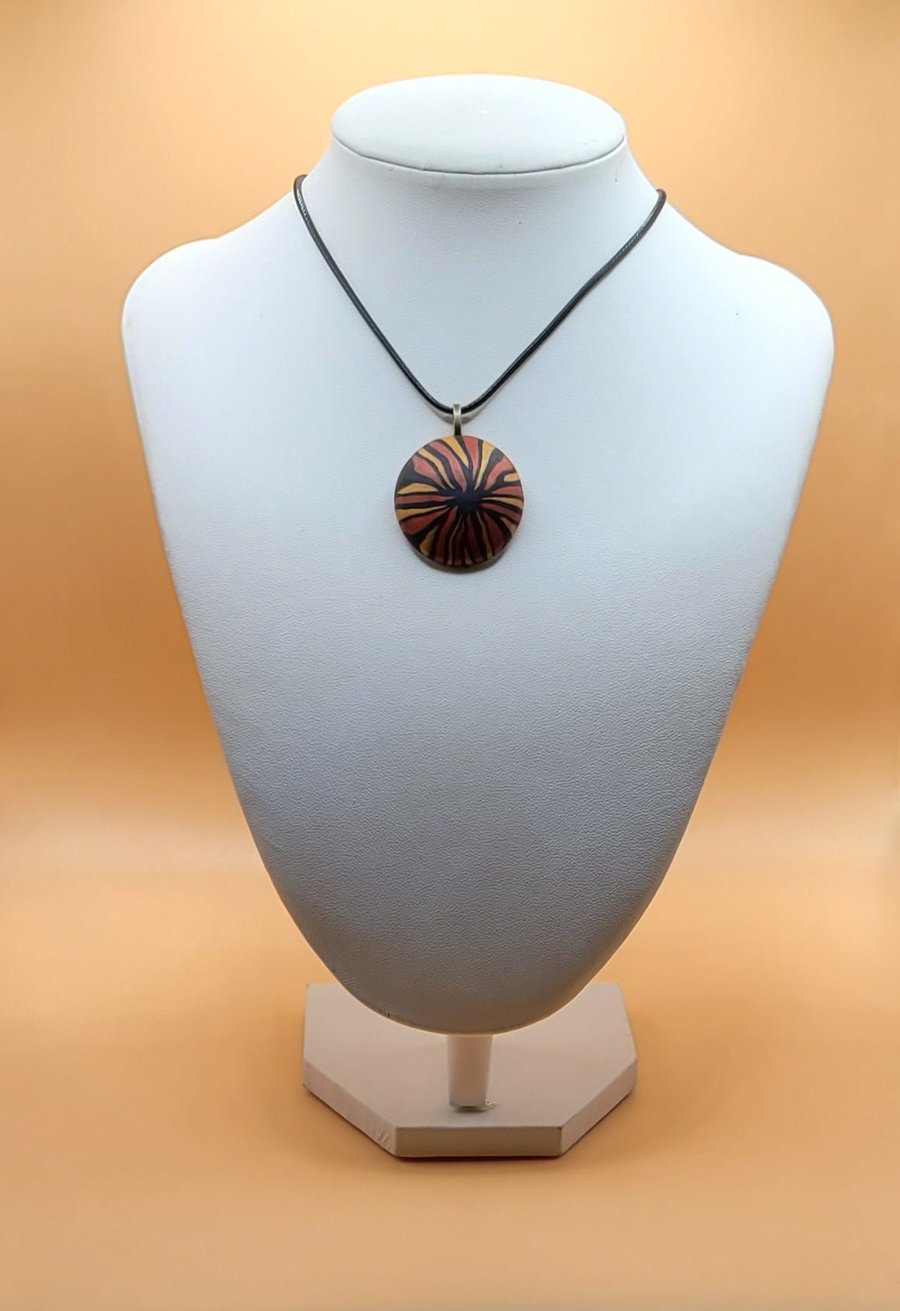 Polymer clay pendant necklace handmade jewellery 30 mm convex