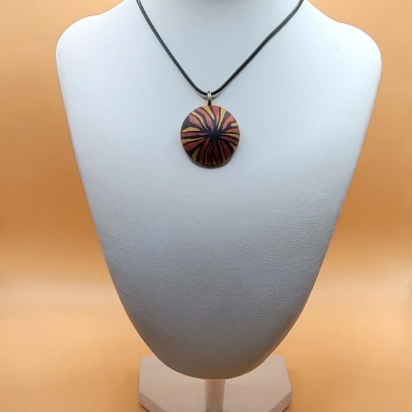 Polymer clay pendant necklace handmade jewellery 30 mm convex