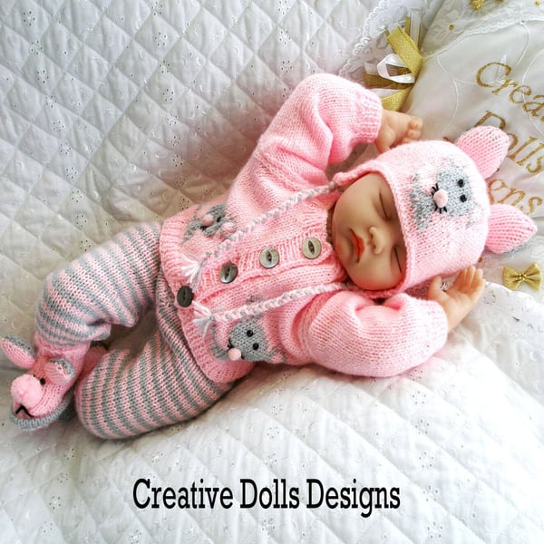 Baby Dolls mouse motif knitting pattern 17-22" or 0-3 month Baby PDF file
