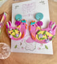 Funky Rainbow Chicken Polymer Clay earrings - Image 3