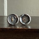 Sterling Silver Clay Pipe Wax Seal Stud Earrings "HOW OFT OUR JOYS ARE CROSS'D"