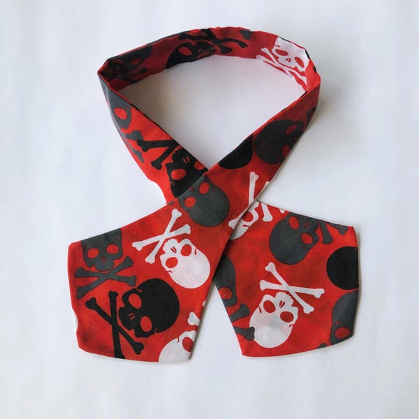 Cravat Red with Black, Grey and White Skull Print Hair Accessory