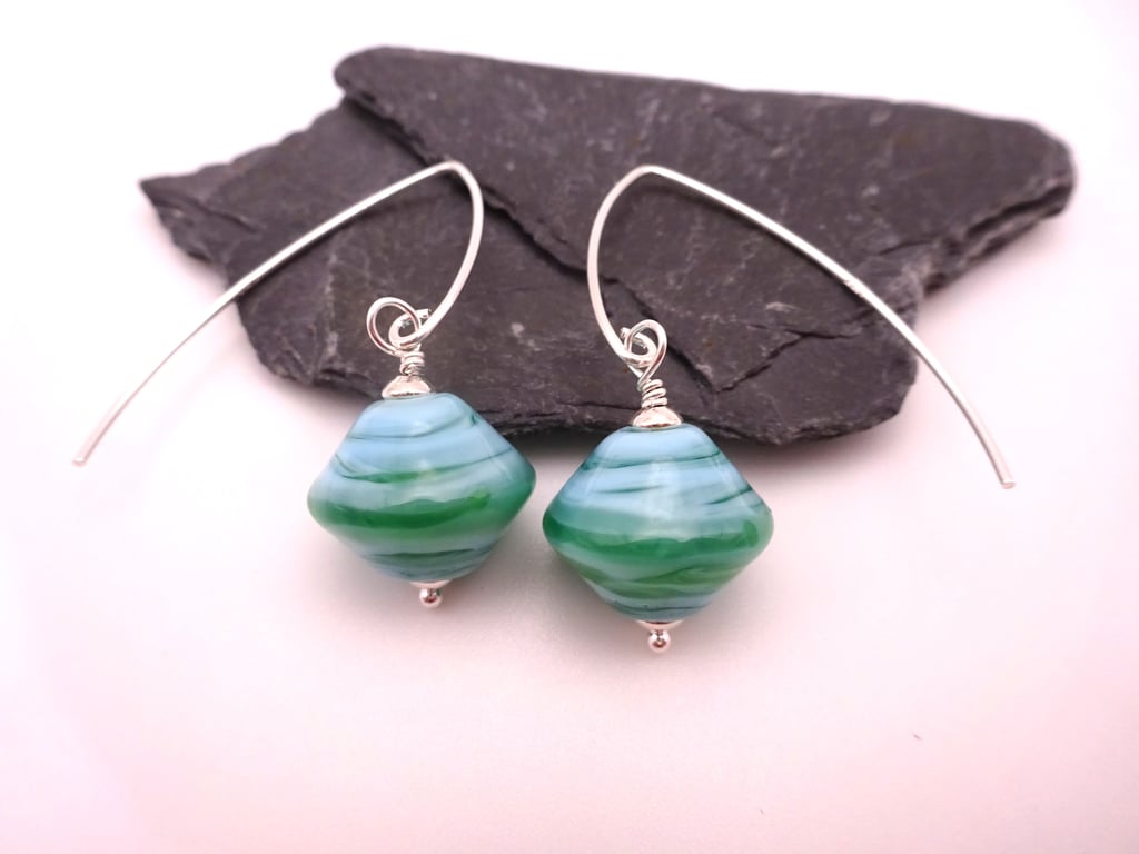 lampwork glass green sea earrings