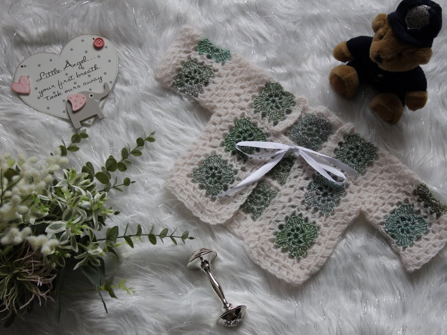 Baby crochet granny square cardigan to fit new Folksy