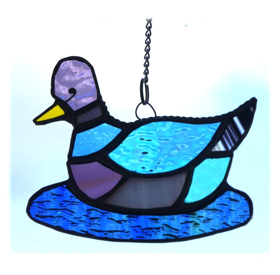 SOLD Duck Suncatcher Stained Glass Mallard Quack 035