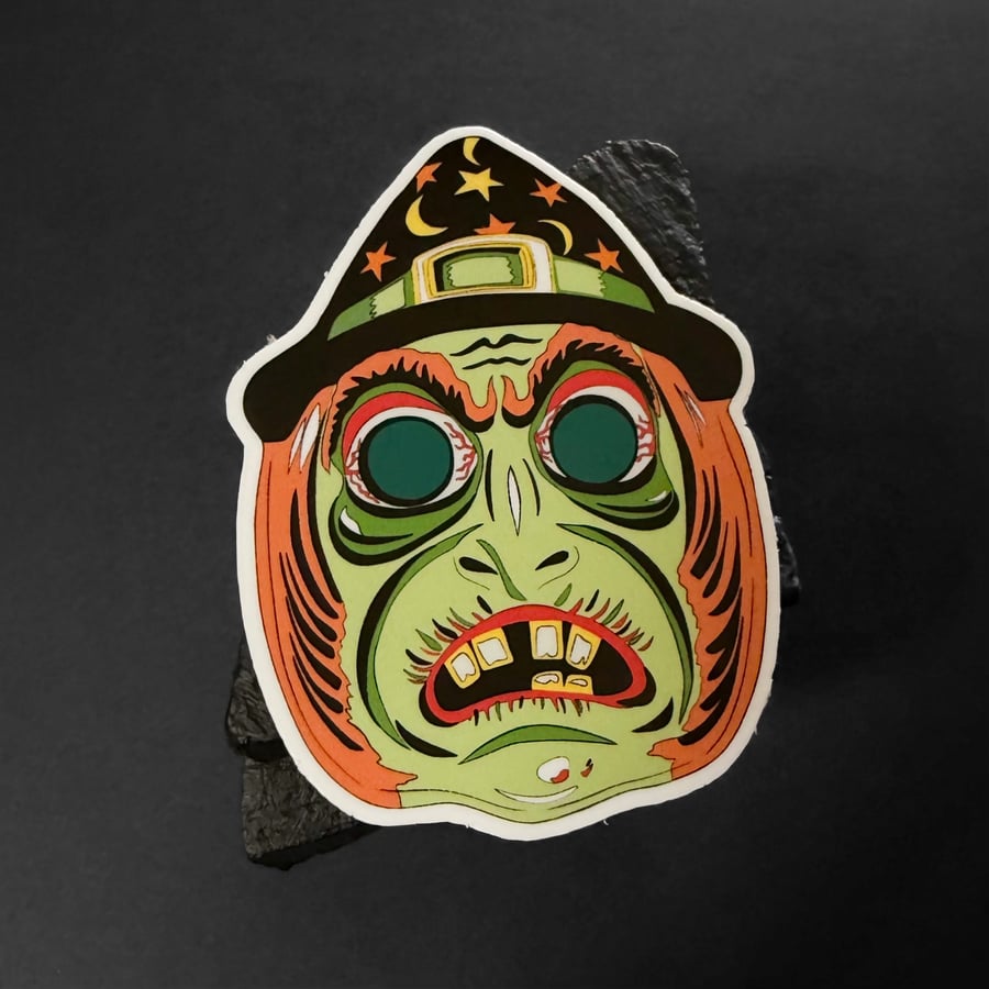 Witch Vintage Style Halloween Mask Sticker 