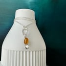 Citrine drop necklace, molten sterling silver hoop, pendant necklace