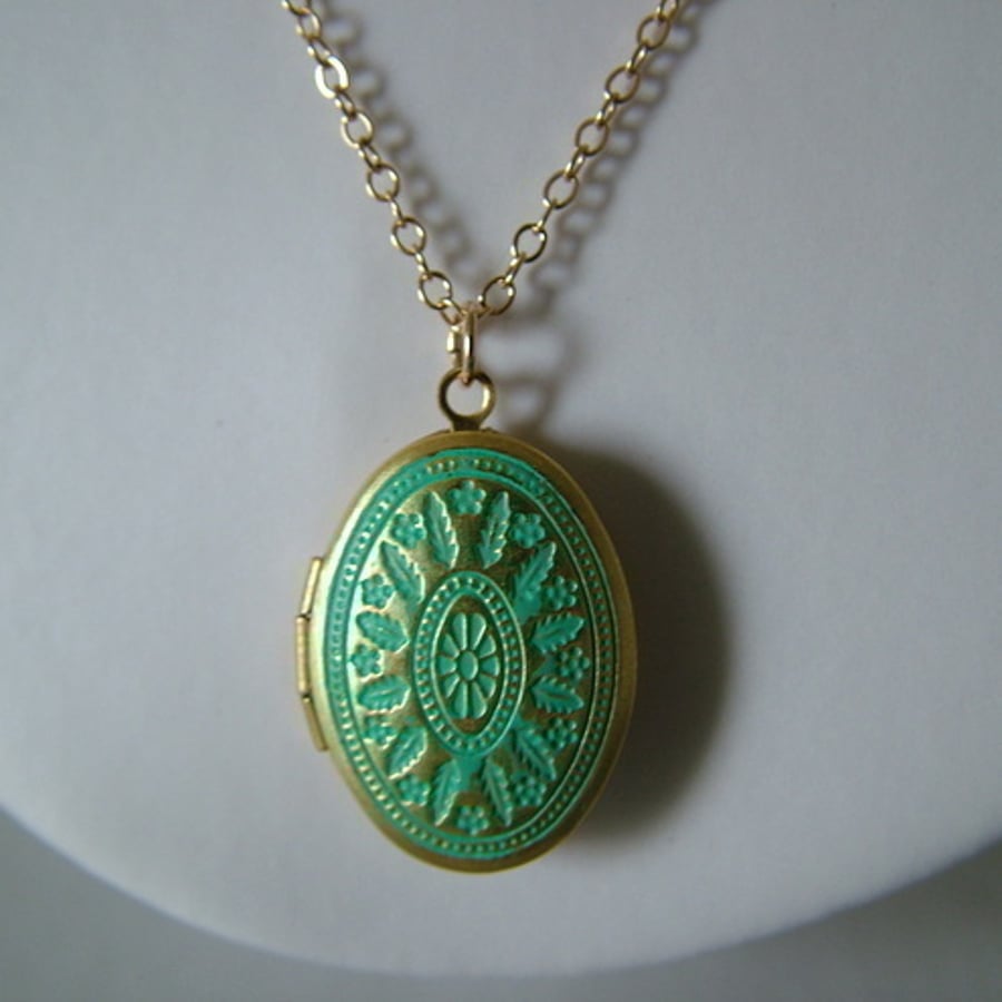 VERDIGRIS PATINA BRASS LOCKET - - FREE SHIPPING WORLWIDE