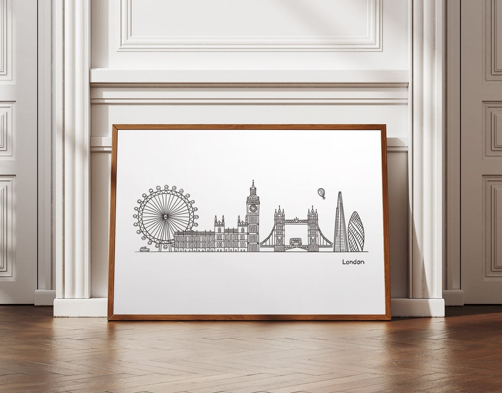 Hand-drawn London Skyline Poster Wall Art, Printed on Artist Paper