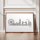 Retro London Travel Poster, Hand-Drawn London Illustration, Minimal City Wall 