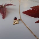 Gold Filled Maple leaf and Garnet autumnal charm necklace