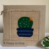 Birthday Card. Cactus in decorated pot, wool felt, hand made. 